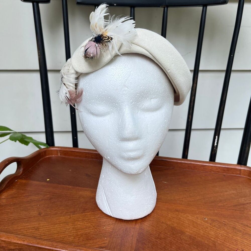 RARE 1950s Helen Joyce NY Mallory Velour Halo Half Hat Kentucky Derby Bridal